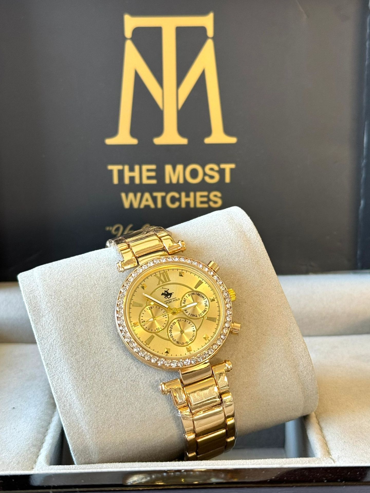 G SPORT POLO ALTIN RENGİ ZİRKON TAŞLI KADIN KOL SAATİ